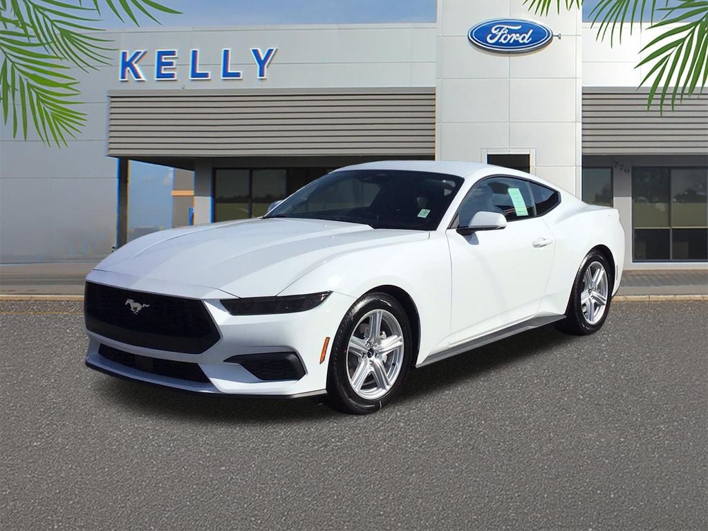 2026 Ford Mustang EcoBoost in Oxford White — front three-quarter view
