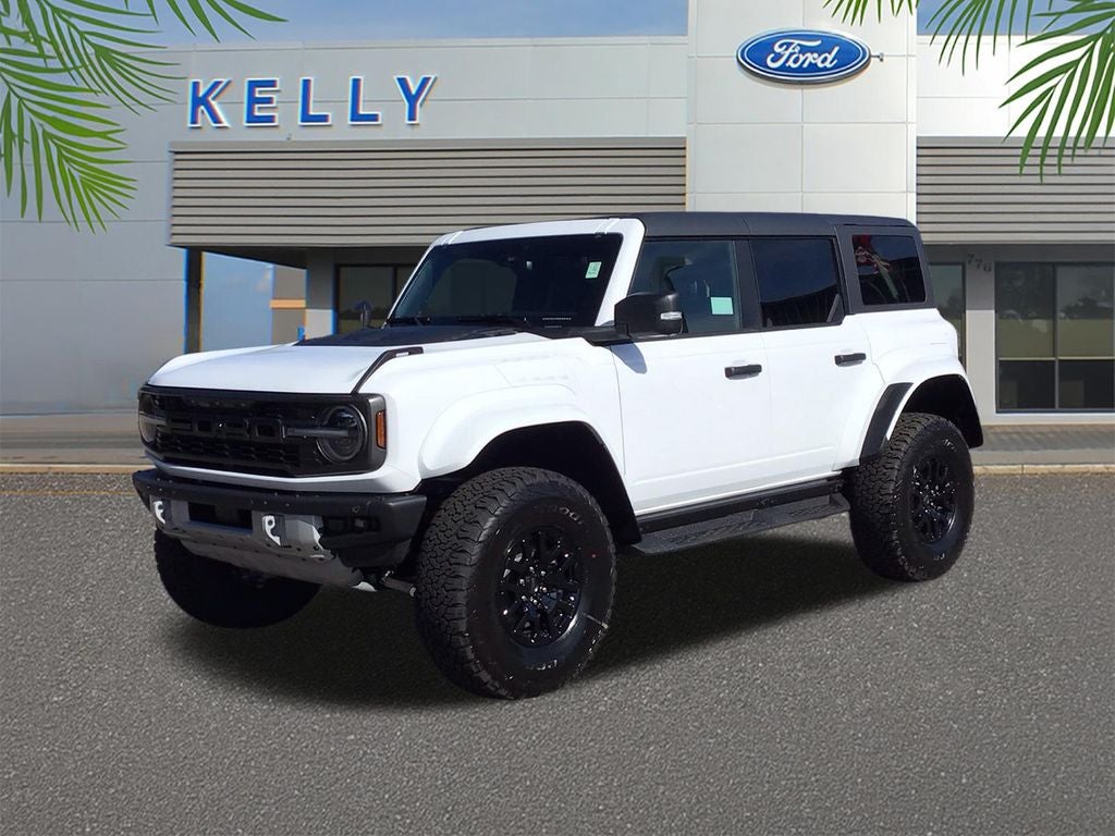 2025 Ford Bronco Raptor in Oxford White — front three-quarter view