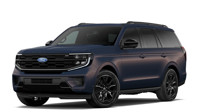2027 Ford Expedition Platinum in Blue — front three-quarter view