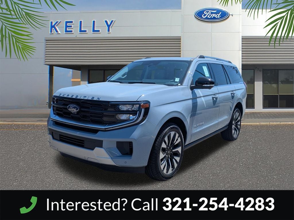 2026 Ford Expedition Platinum in Glacier Gray Metallic Tri-Coat — front three-quarter view