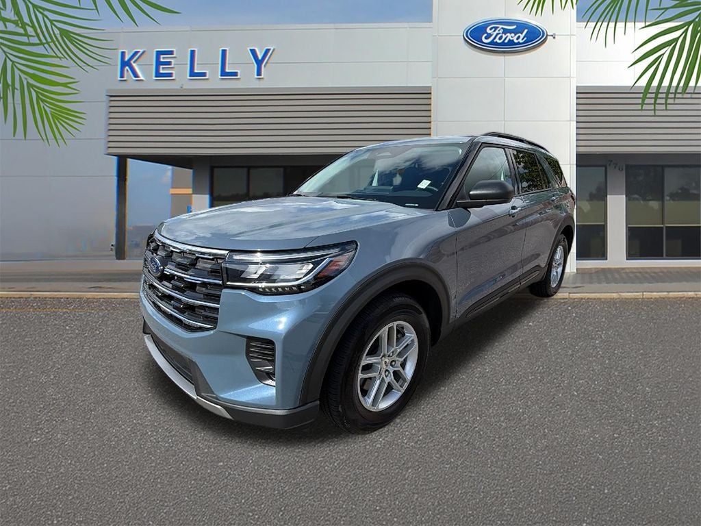 2026 Ford Explorer Active in Vapor Blue — front three-quarter view