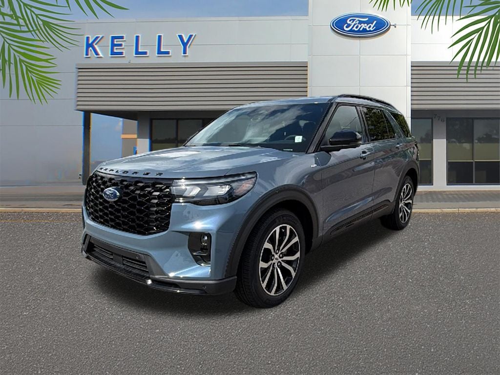 2026 Ford Explorer ST-Line in Vapor Blue — front three-quarter view