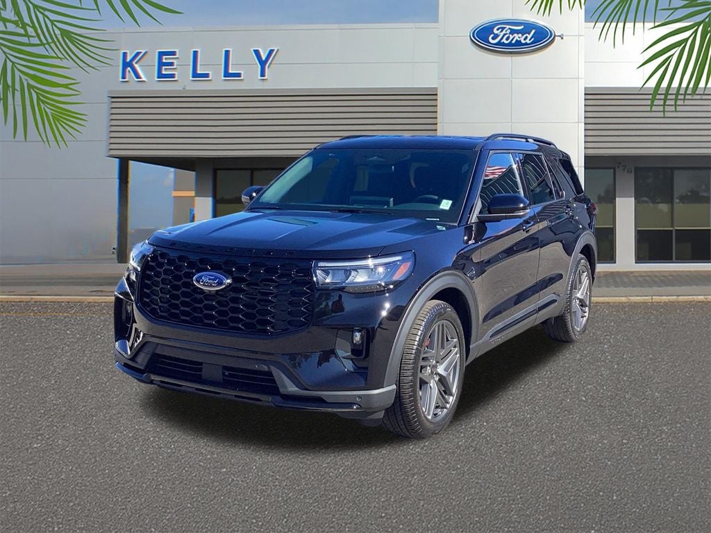 2026 Ford Explorer ST-Line in Agate Black Metallic — front three-quarter view