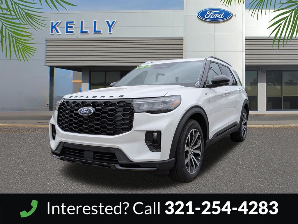 2026 Ford Explorer ST-Line in White Metallic — front three-quarter view