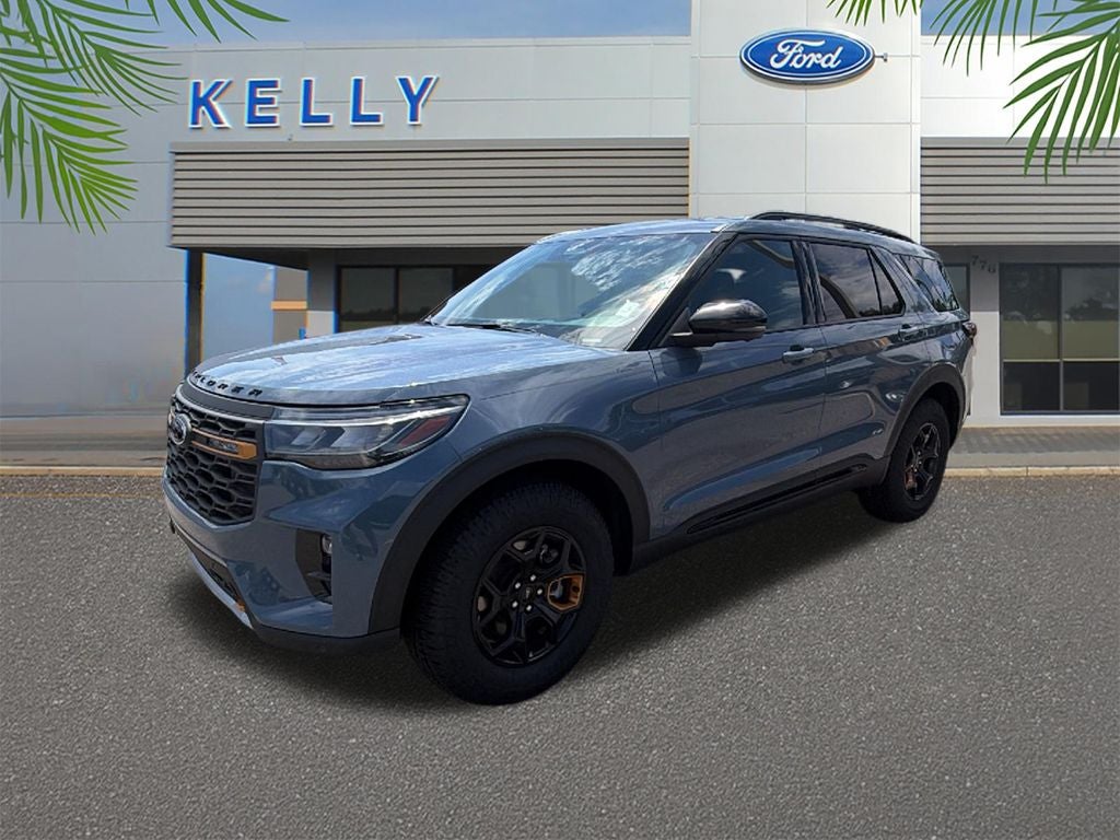 2026 Ford Explorer Tremor in Vapor Blue Metallic — front three-quarter view