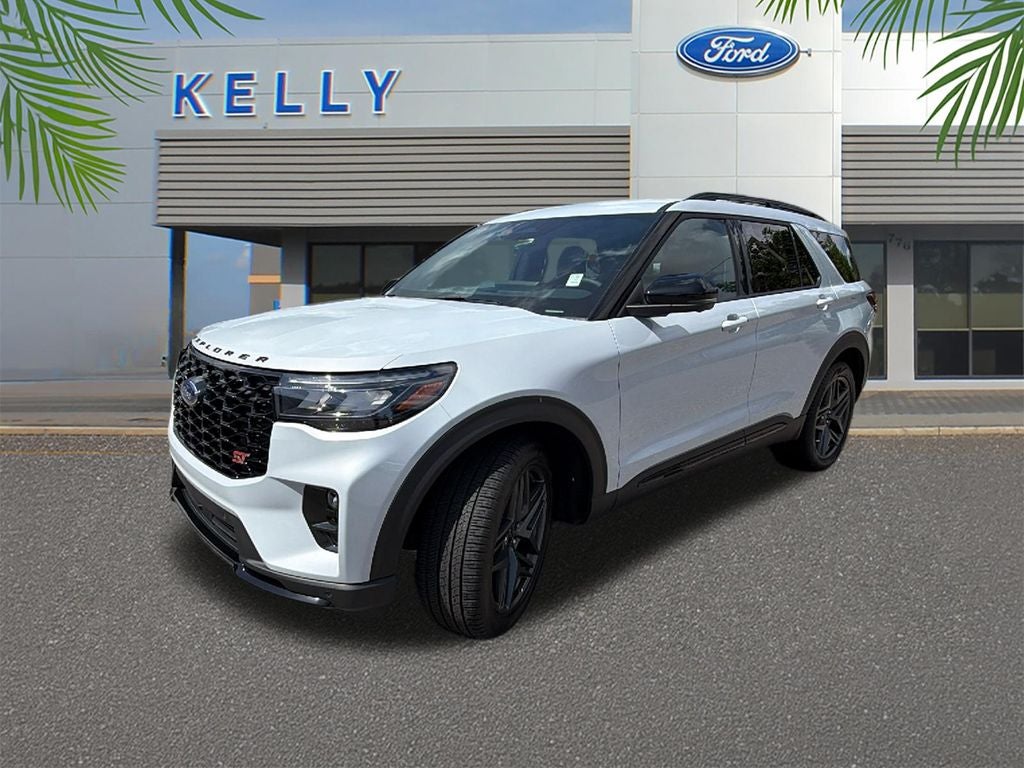 2026 Ford Explorer ST in White Metallic — front three-quarter view