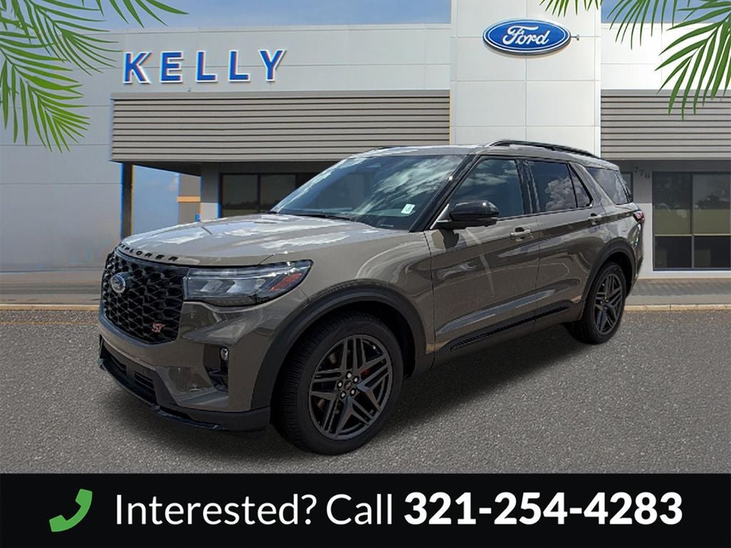 2026 Ford Explorer ST in Marsh Gray — front three-quarter view