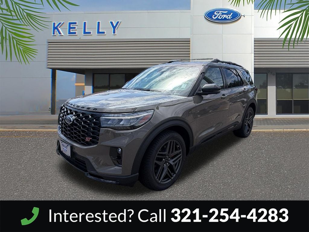 2026 Ford Explorer ST in Marsh Gray — front three-quarter view