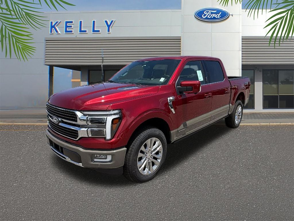 2026 Ford F-150 King Ranch in Ruby Red Metallic Tinted Clearcoat — front three-quarter view