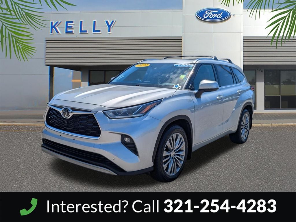 2022 Toyota Highlander Platinum in Celestial Silver Metallic — front three-quarter view