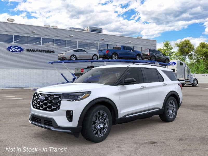 2026 Ford Explorer Platinum in Star White Metallic Tri-Coat — front three-quarter view