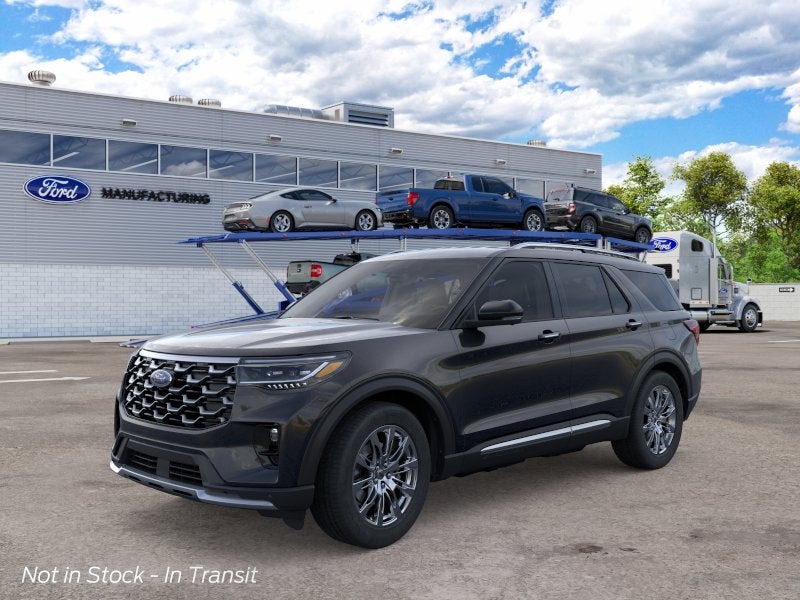 2026 Ford Explorer Platinum in Agate Black Metallic — front three-quarter view