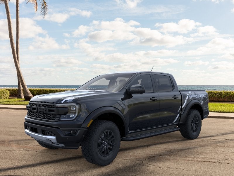 2026 Ford Ranger Raptor in Shadow Black — front three-quarter view